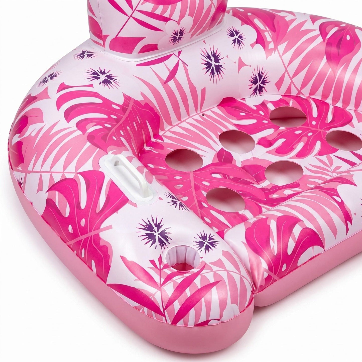 Inflatable Pool Lounger with Tropical Leaf Print and Cup Holders