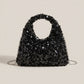 Sequin Top Handle Mini Bag with Round Cutout Handle and Chain Strap