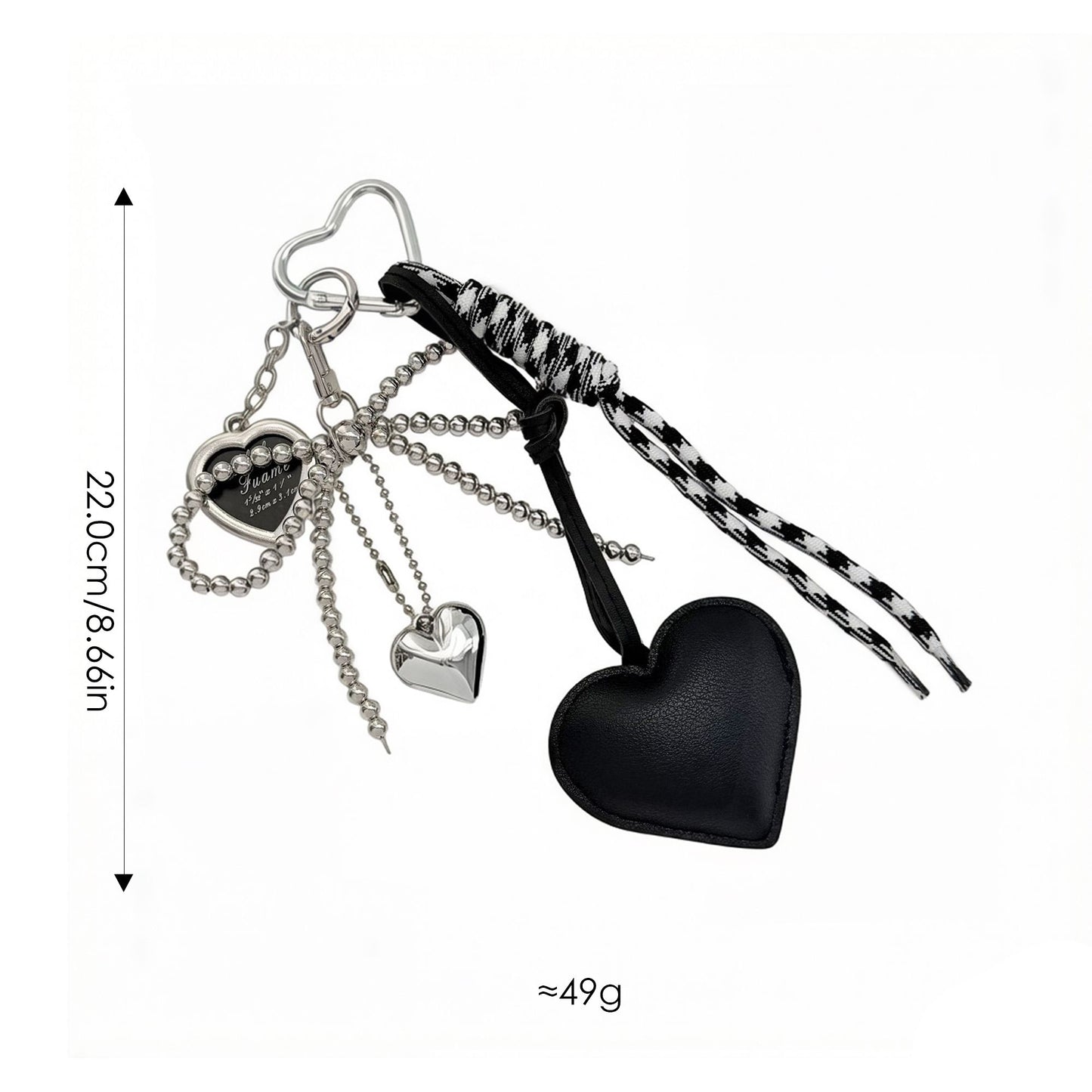 Heart Bag Charm Keychain with Beaded Bow Accent Clip and Faux Leather Heart Pendant