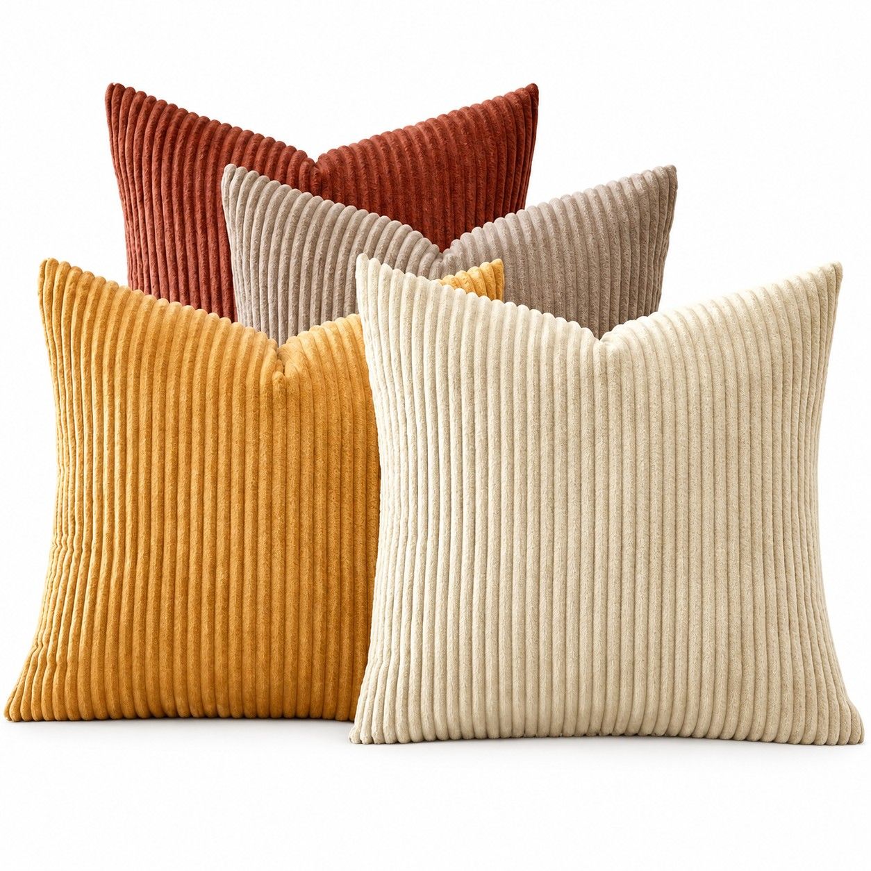 4 Pack Corduroy Throw Pillow Covers 18 x 18 Inch Wide Stripe Texture