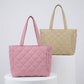 Quilted Tote Bag with Zipper Pockets and Water Resistant Fabric