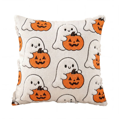Halloween Ghost Pumpkin Textured Decorative Throw Pillow Cover Square Cushion for Sofa Bed Chair