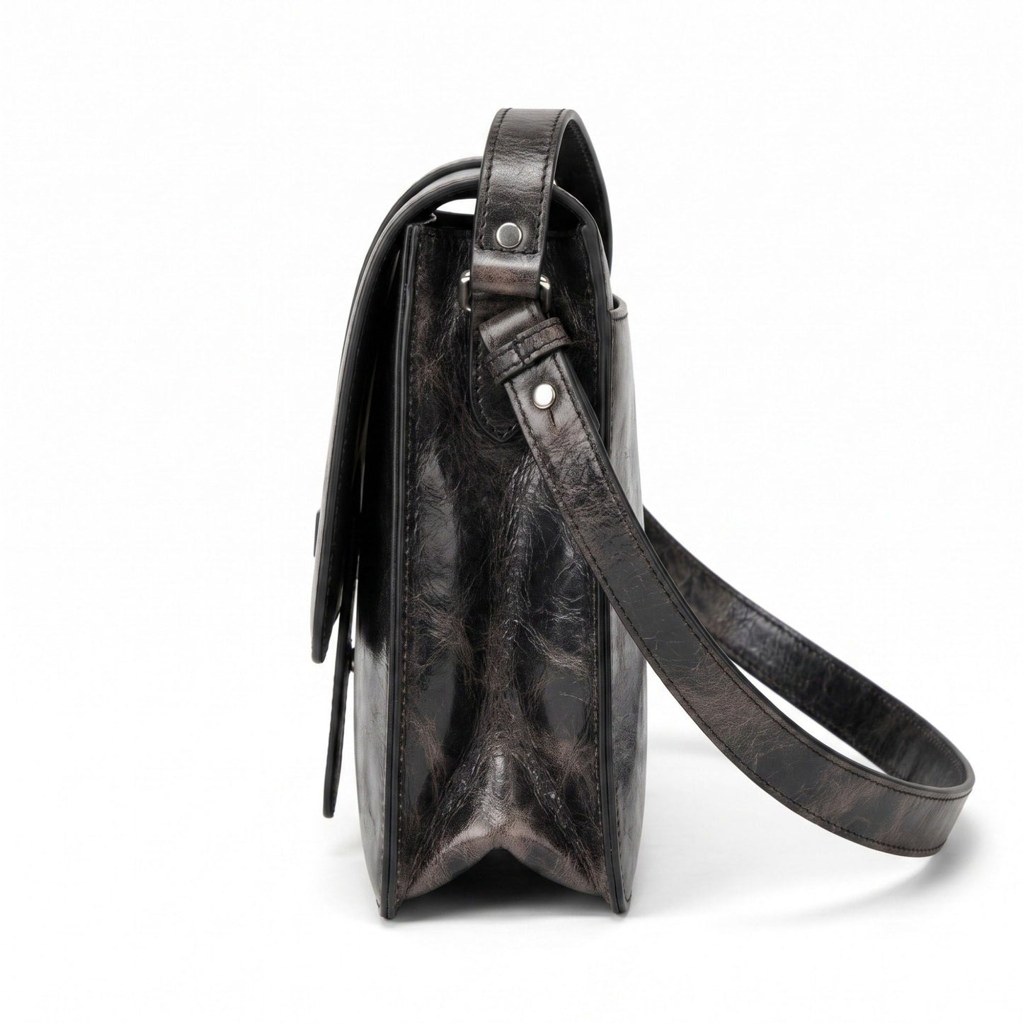 Distressed-Look Flap Shoulder Bag with Metal Clasp
