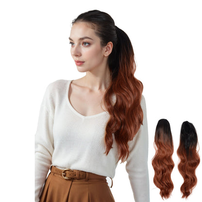 Long Drawstring Ponytail Hair Extension Wave 22 Inch Synthetic Fake Layered Pony Tail Hairpieces for Women
