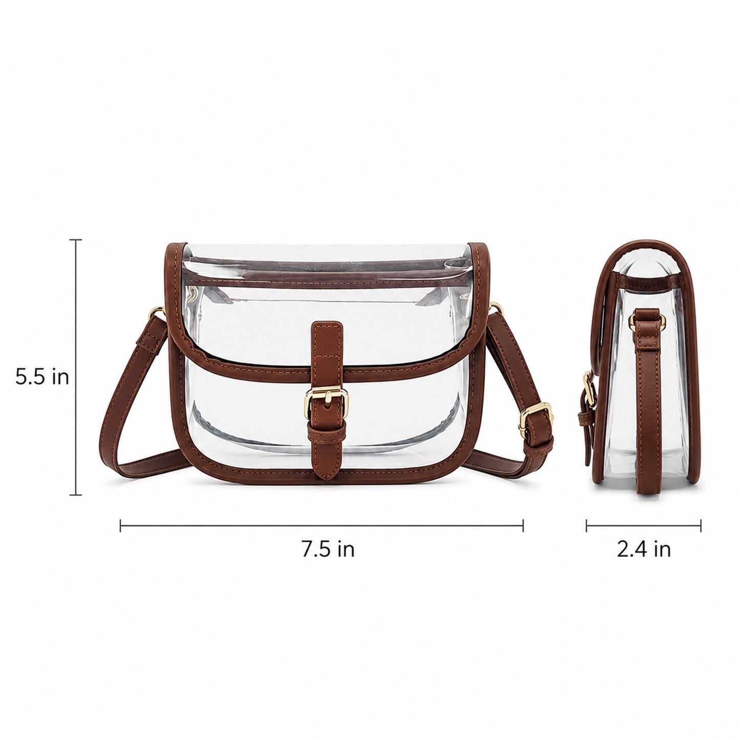 Clear Crossbody Handbag with Adjustable Strap and Buckle Flap Closure