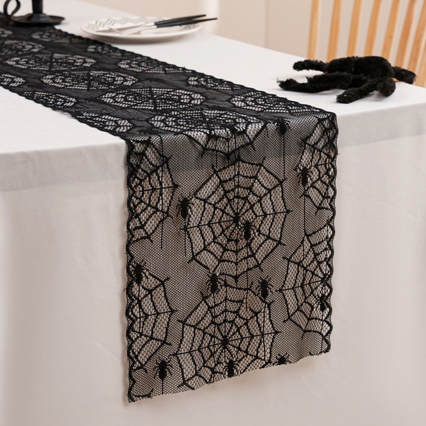 Halloween Black Lace Skull Cutout Table Runner
