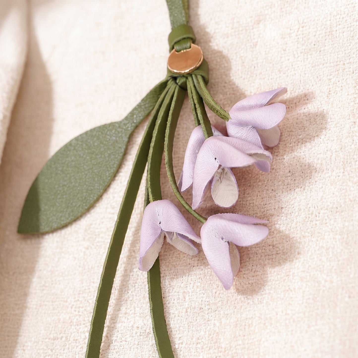 Flower Bag Charm with Leaf Detail and Loop Attachment