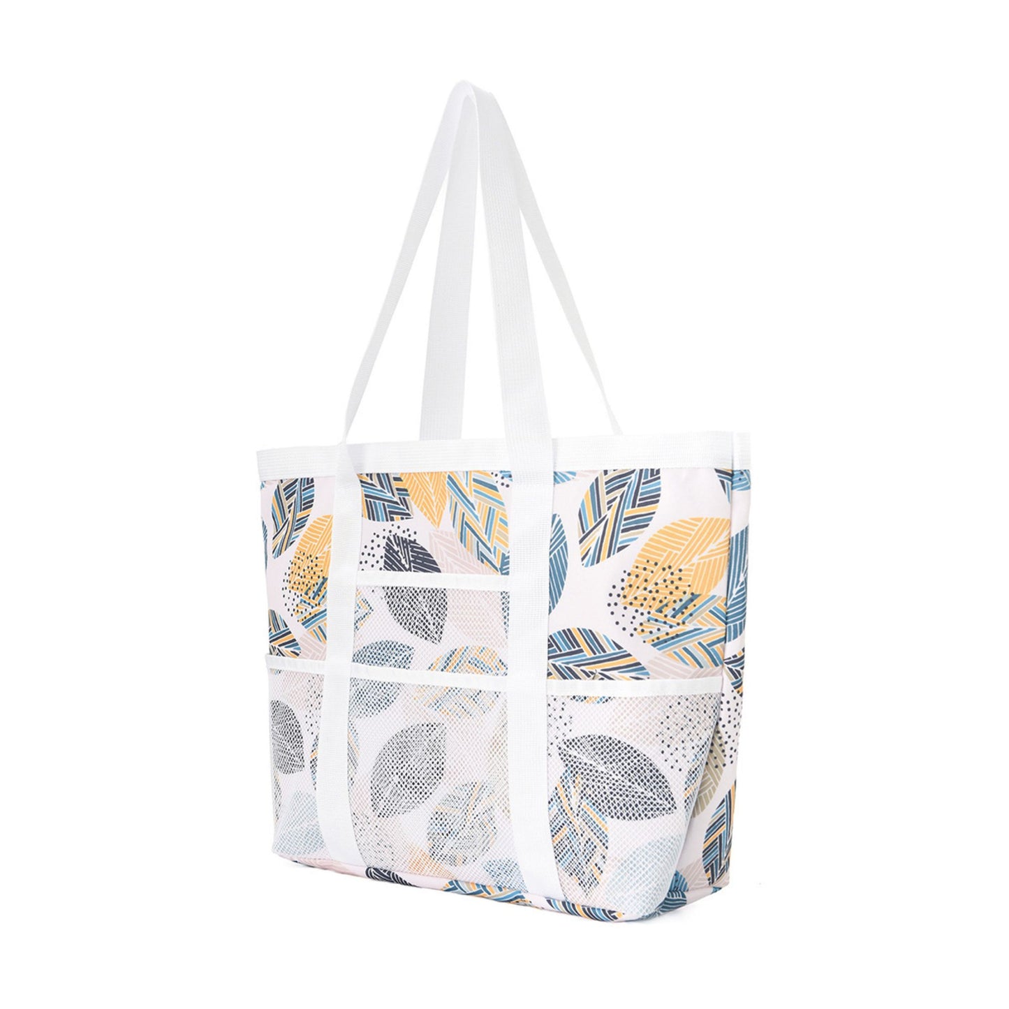 Printed Beach Tote Bag with Mesh Pockets and Shoulder Handles