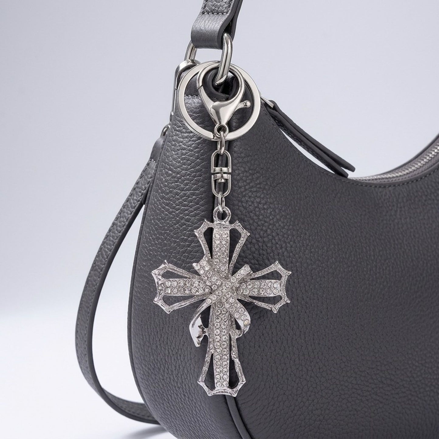 2pc Cross Rhinestone Keychain Bag Charm with Lobster Clasp and Key Ring
