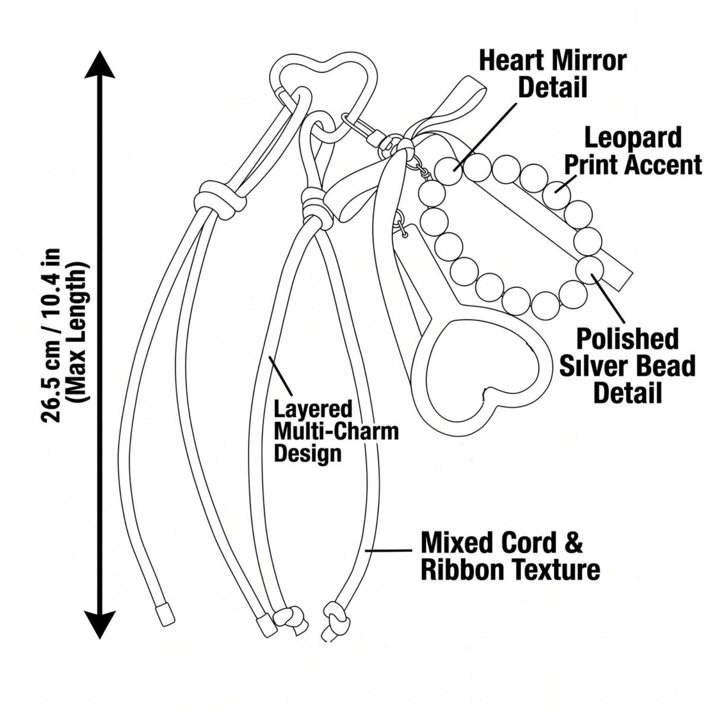 Heart Mirror Bag Charm with Beads and Cord Tassels