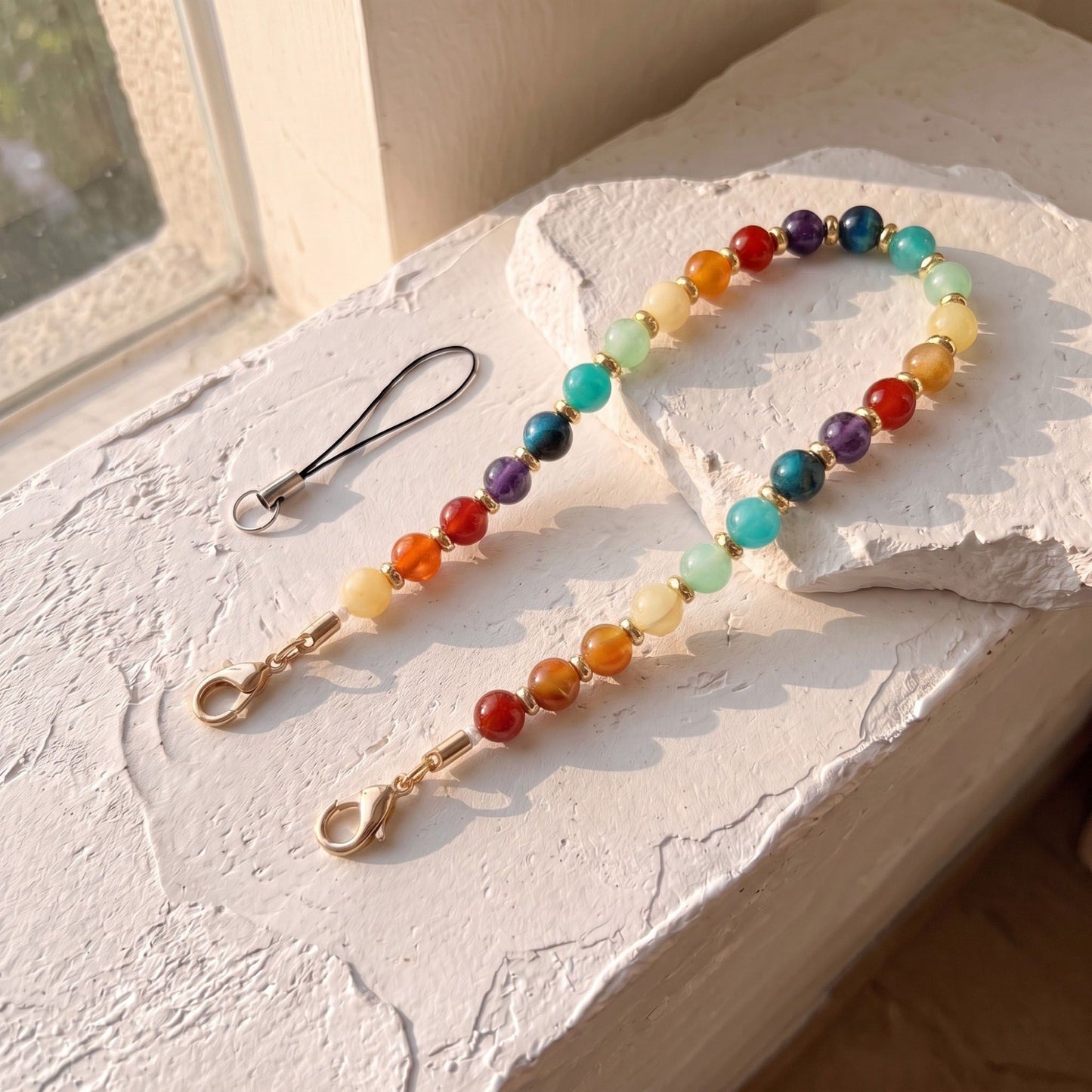Beaded Wrist Strap with Clasps for Phones and Bags