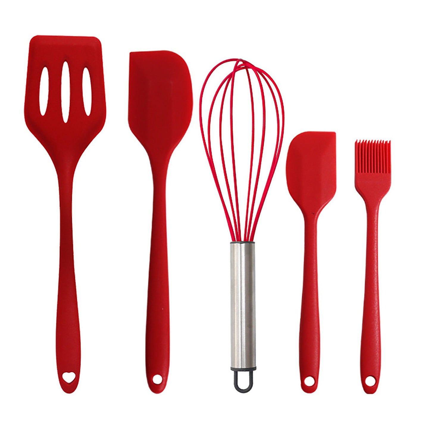 5-Piece Silicone Kitchen Utensil Set with Spatulas, Whisk and Pastry Brush