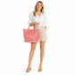 Striped Tote Bag Glossy Coated Large Capacity Shoulder Bag for Travel and Beach