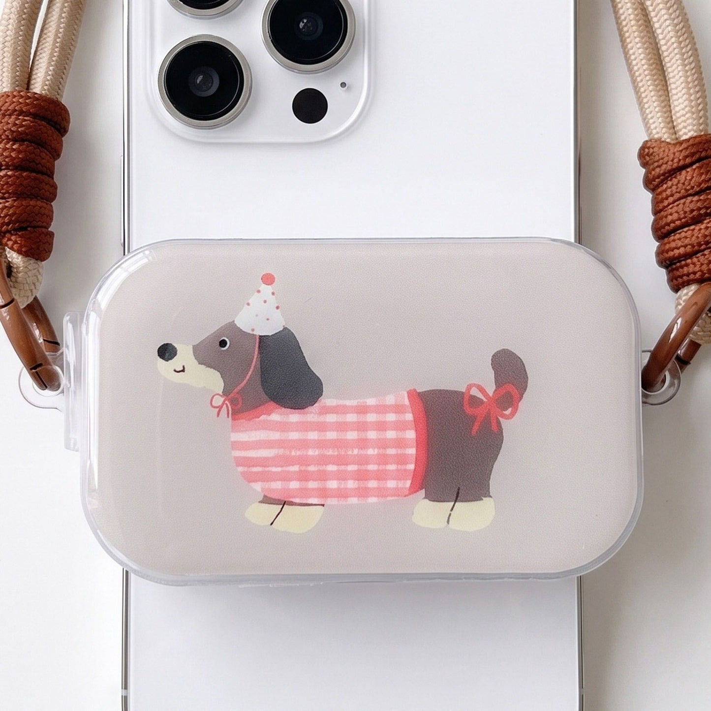 Dachshund Graphic Clear Phone Case Design with Cord Strap Compatible with all iPhone 14 and later models