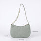 Small Corduroy Shoulder Bag with Mixed Chain Strap and Zip Closure