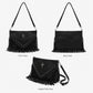 Studded Fringe Shoulder Bag with Adjustable Strap and Zip Closure