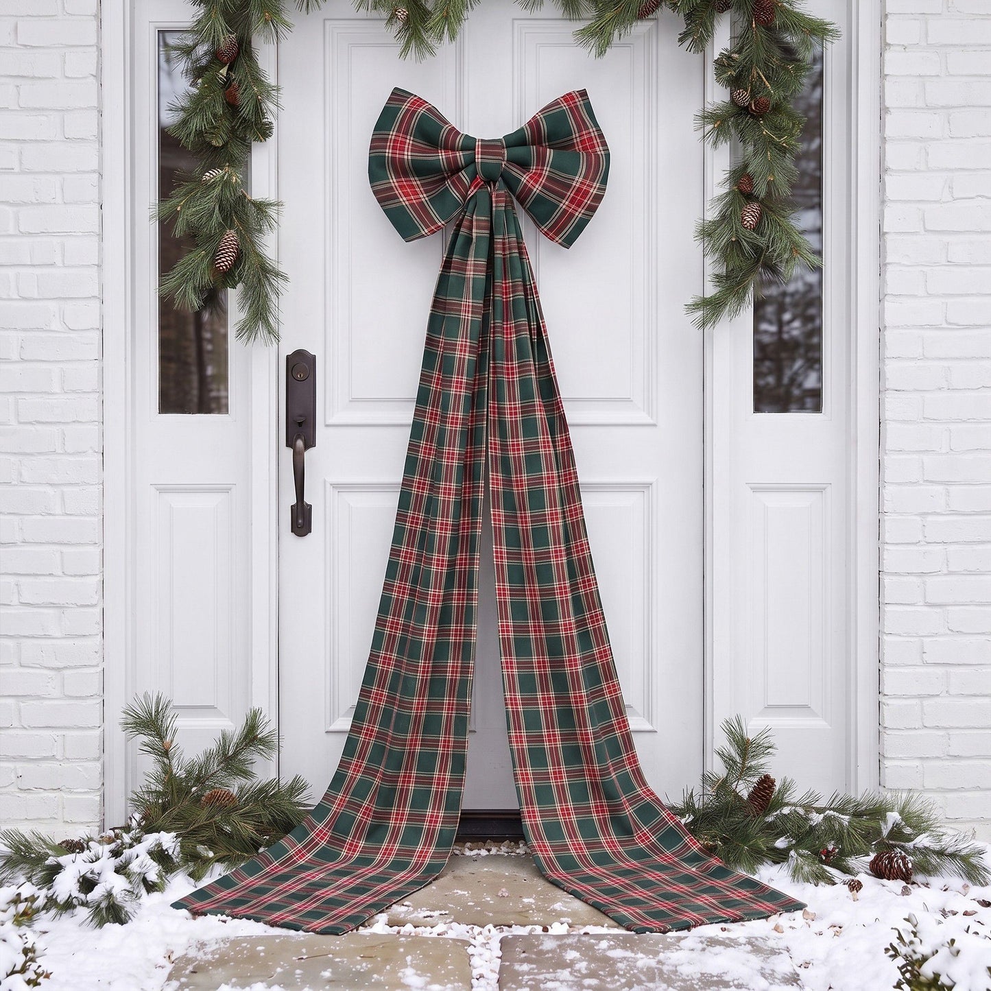 Large Plaid Christmas Bow with Long Ribbon Tails