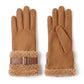 Faux Suede Gloves with Plush Faux Fur Cuffs and Buckle Detail