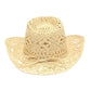 Open Weave Western Sun Hat with Wide Brim and Boho Floral Pattern