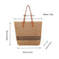 Woven Crochet Tote Bag with Striped Pattern Leather Shoulder Strap Lightweight Large Capacity Handbag