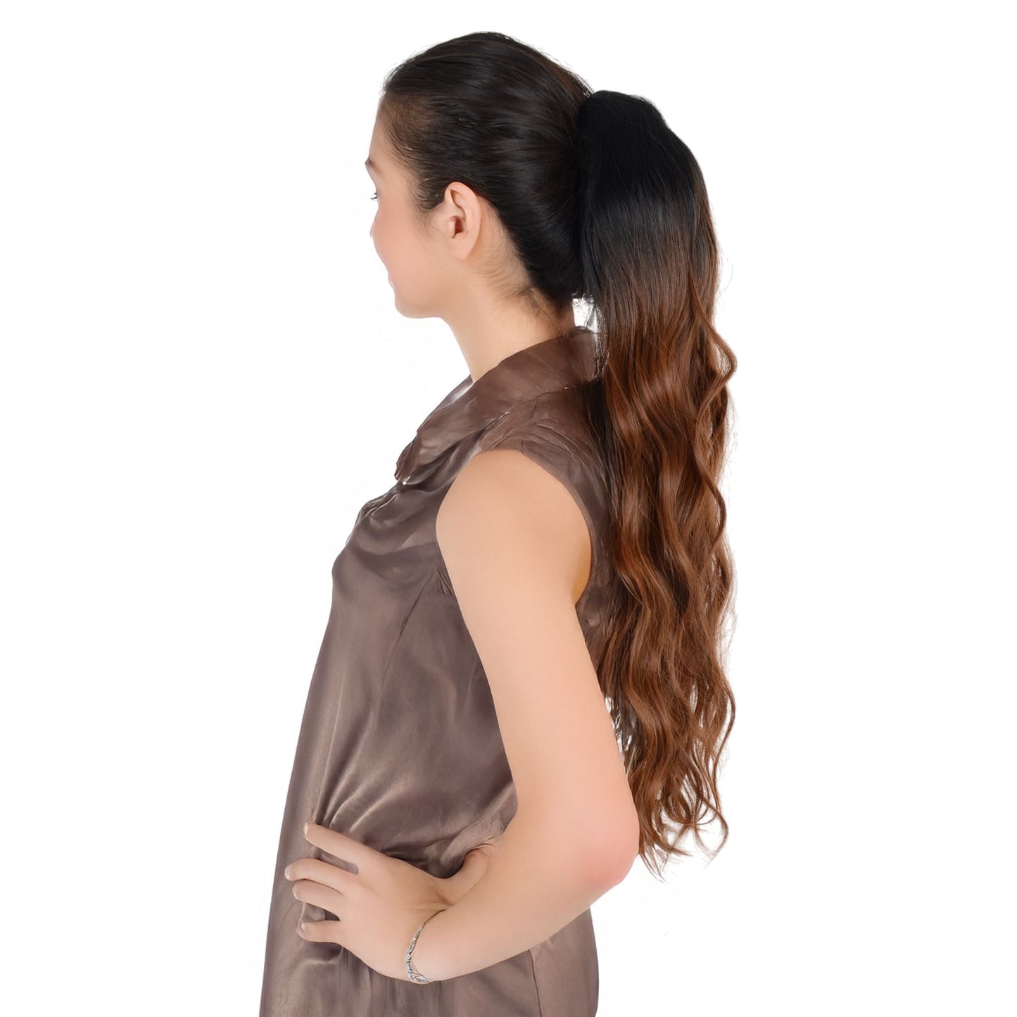 Long Drawstring Ponytail Hair Extension Wave 22 Inch Synthetic Fake Layered Pony Tail Hairpieces for Women