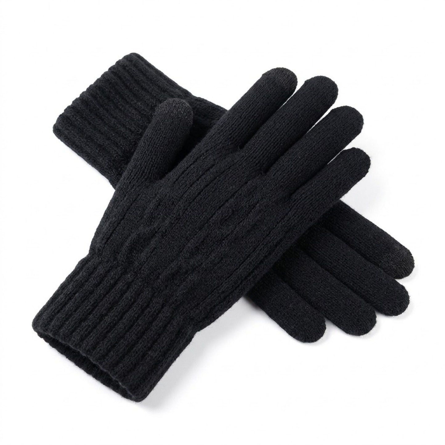 Knit Winter Gloves with Ribbed Cuffs 7.8 x 3.3in