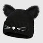 Cat Ear Knit Beanie - Faux Fur Ears with Valentine Heart Whisker Embroidery for Cute Casual Winter Wear
