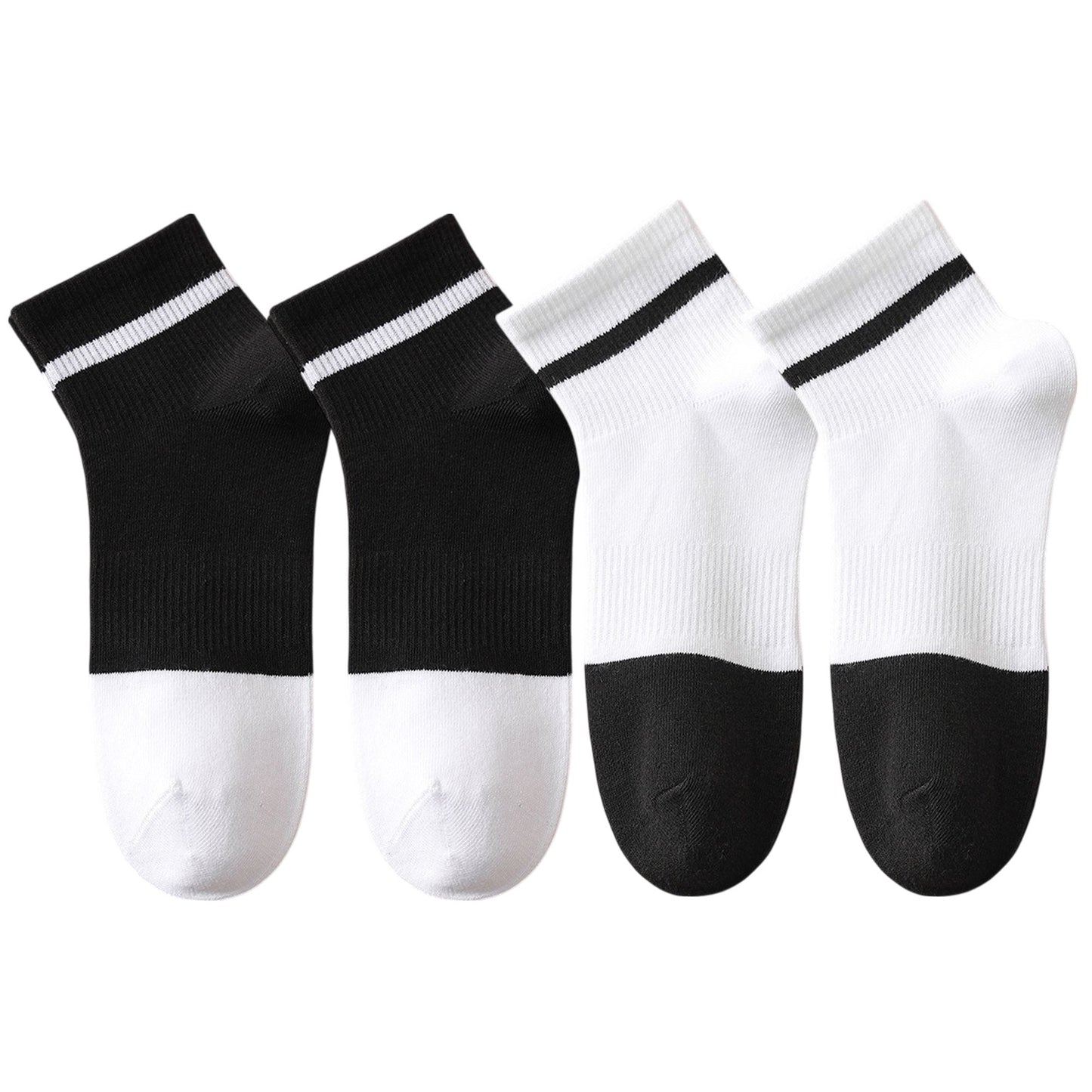 4 Pairs Women's Seamless Cotton Ankle Socks Breathable Stretch Ribbed Cuff in Assorted Color Block Design