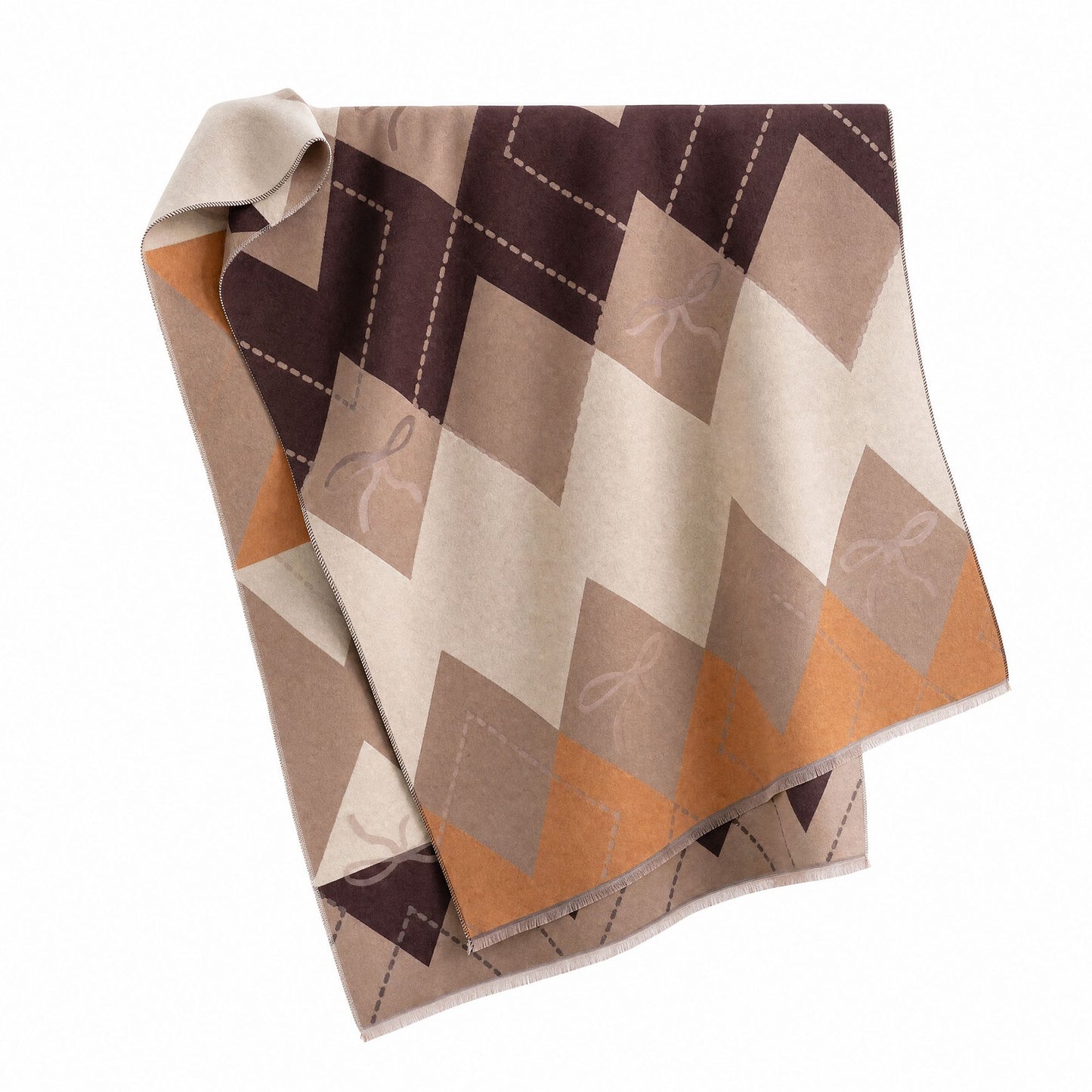 Argyle Bow Print Oversized Scarf Soft Wrap Shawl with Fringe Edge 70.8*25.6 Inches