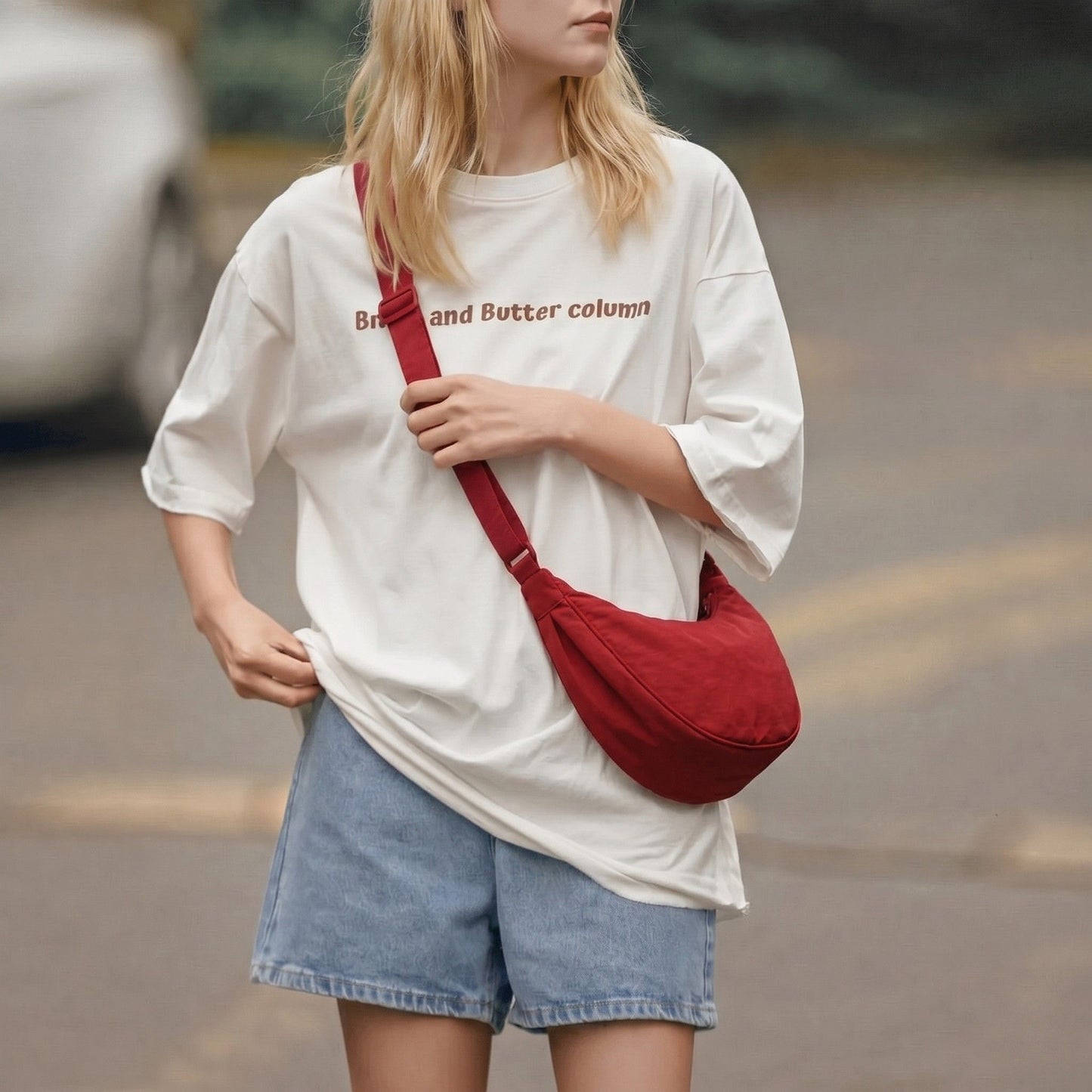 Nylon Crescent Crossbody Bag with Adjustable Strap Lightweight Casual Shoulder Bag