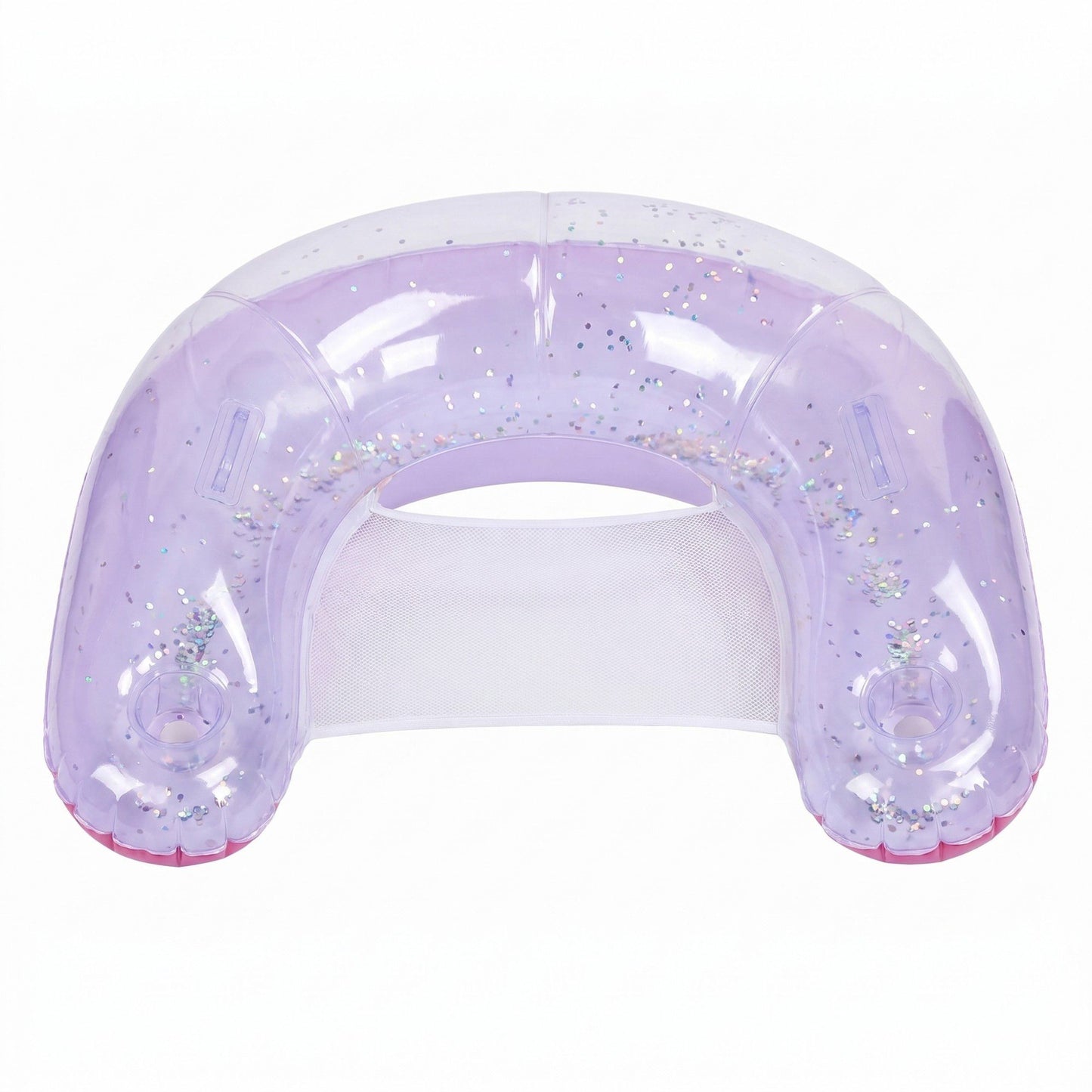 Glitter Inflatable Pool Float with Mesh Seat and Built-In Cup Holders