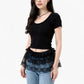 Ruffled Lace Overlay Waist Belt with Scalloped Hem and Ribbon Tie 45.5in