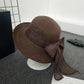 Women Straw Sun Hat Wide Brim Woven Beach Hat Bow Tie Detail Breathable Summer Hat