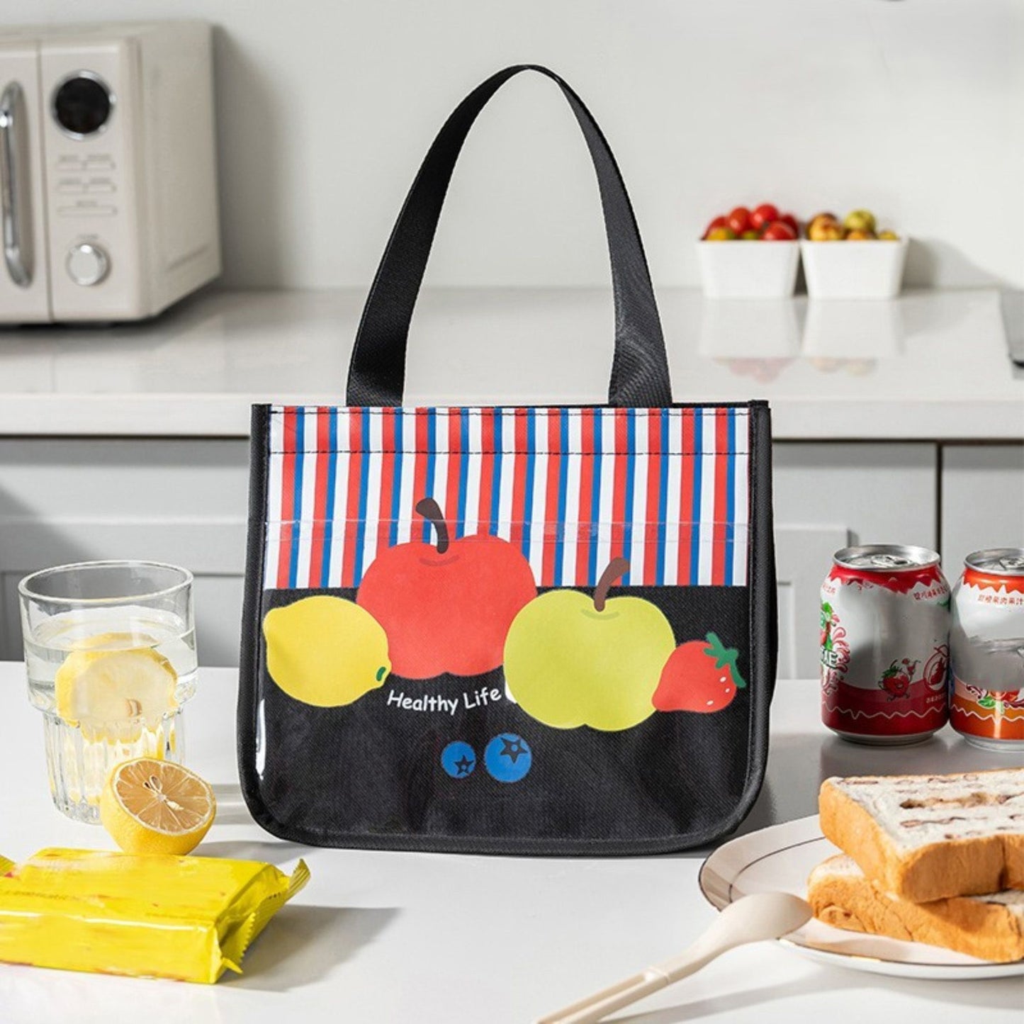 Insulated Lunch Bag with Transparent Front Pocket Portable Lunch Tote for Work School