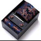Men's Paisley Pattern Tie Gift Set with Matching Pocket Square Cufflinks and Silver Tie Clip