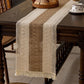 Textured Woven Table Runner with Fringe Trim and Neutral Stripe Pattern 47x11.8 in