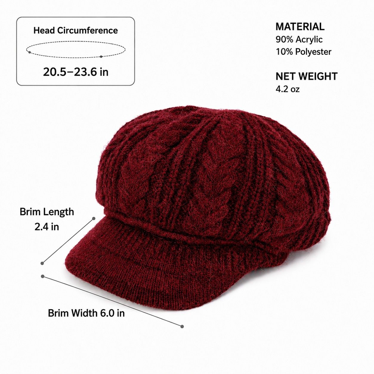 Cable Knit Brim Beanie Faux Fur Lined Warm Winter Hat