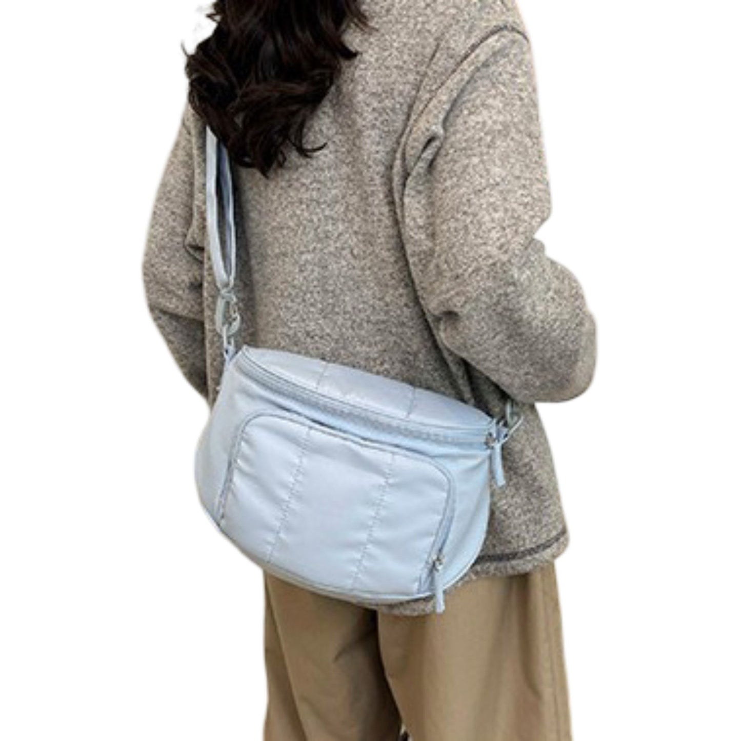 Crossbody Shoulder Bag with Multiple Zip Pockets and Adjustable Strap