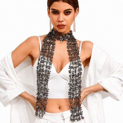 Sequin Floral Skinny Scarf Mesh Neck Wrap
