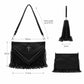 Studded Fringe Shoulder Bag with Adjustable Strap and Zip Closure