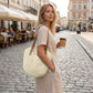 Cotton Crochet Woven Tote Bag with Shoulder Straps and Inner Pocket
