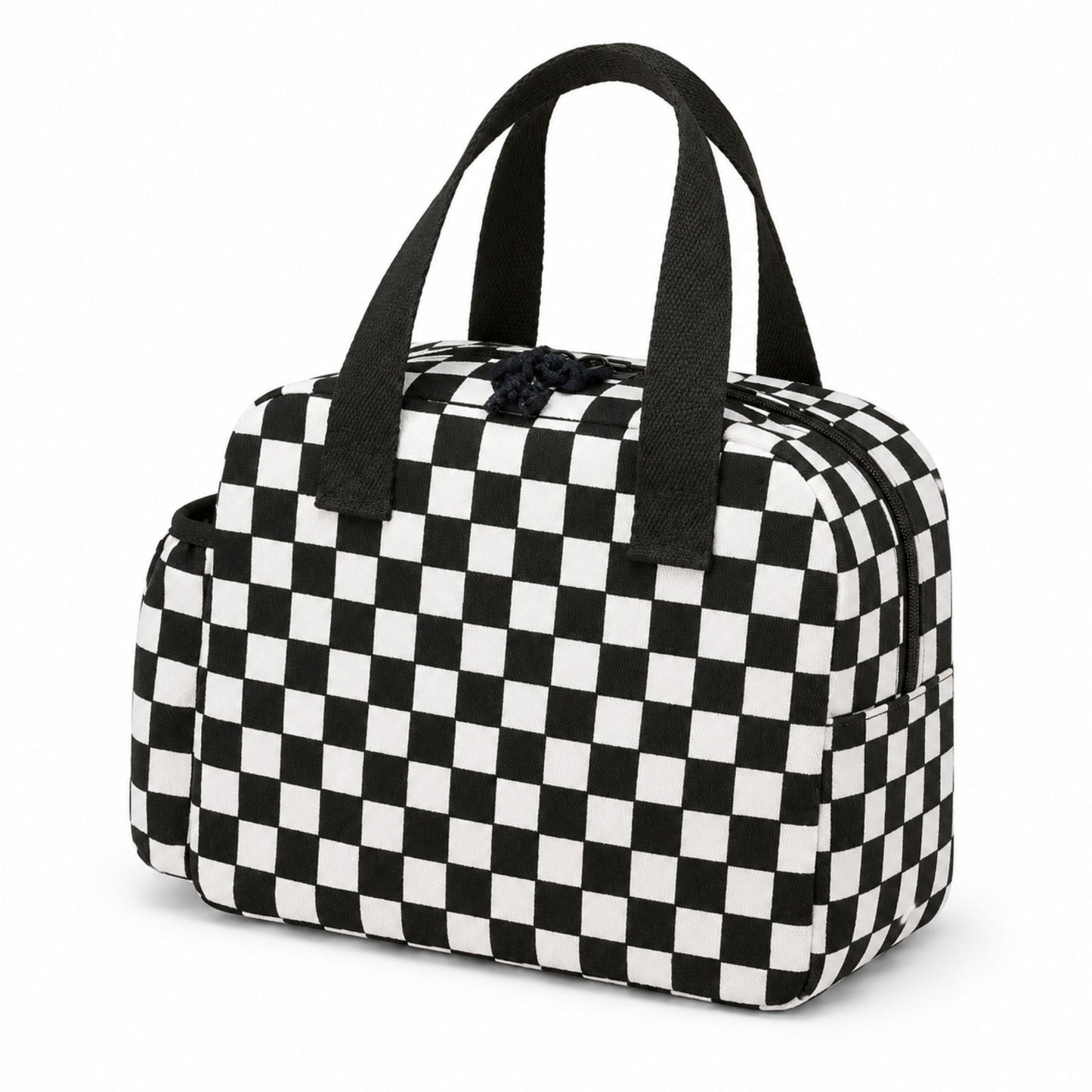 Checkered Insulated Lunch Bag Large Capacity Lunch Tote with Side Pockets for Work