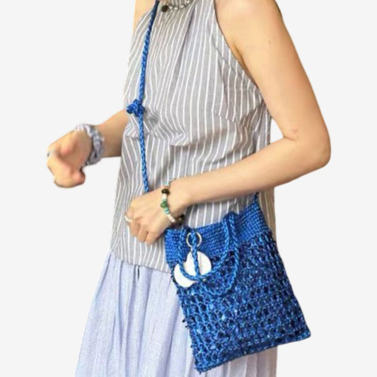 Hand-Crocheted Sequin Crossbody Bag Small Square Shoulder Bag for Phone and Essentials