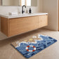 Coastal Ocean Wave Plush Bathroom Mat with Life Preserver and Seashell Design