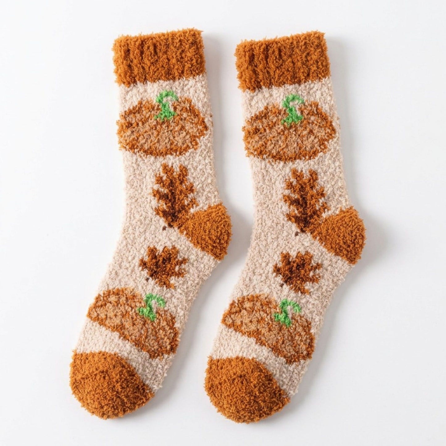 Fuzzy Pumpkin Crew Socks 2 Pair US 5-10.5