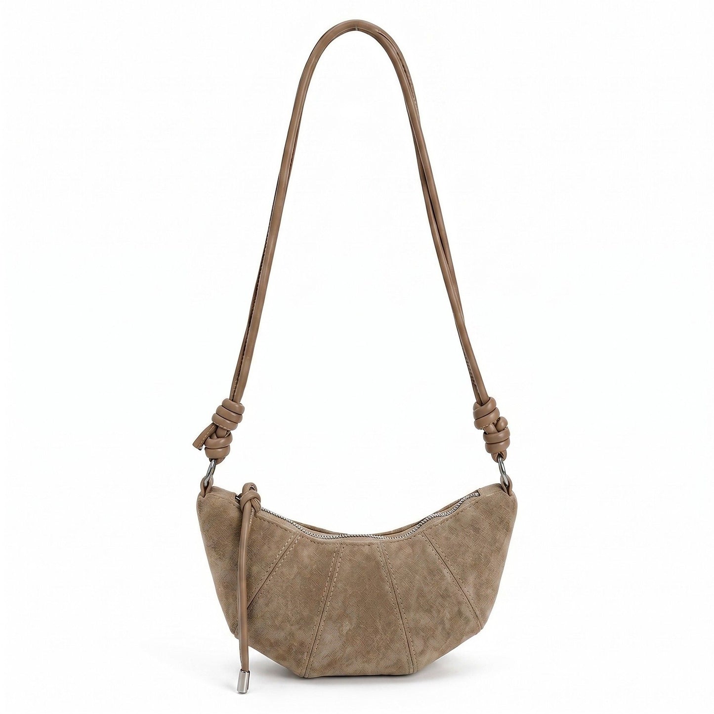 Soft Faux Suede Crossbody Shoulder Bag Adjustable Strap Compact Everyday Crescent Purse