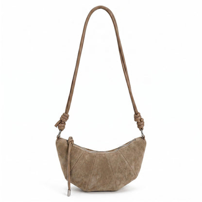 Soft Faux Suede Crossbody Shoulder Bag Adjustable Strap Compact Everyday Crescent Purse