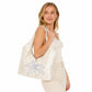 Satin Hobo Shoulder Bag with Embroidered Lily Detail