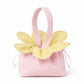 Textured Knit Drawstring Handbag with Floral Petal Trim, Dual Handles and Compact Cosmetic Storage Design