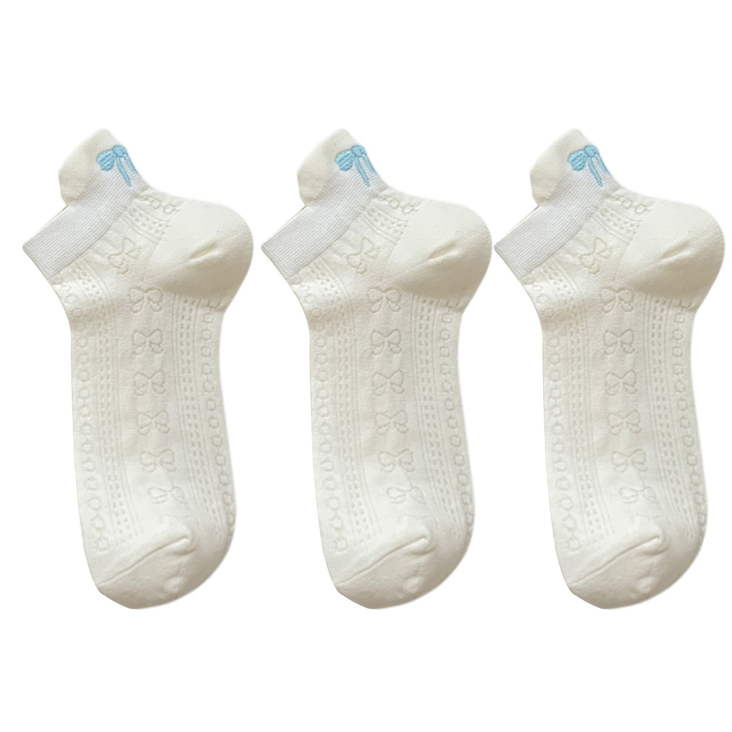 3-Pack Cotton Ankle Socks with Bow Knit Pattern Soft Breathable Low-Cut Design
